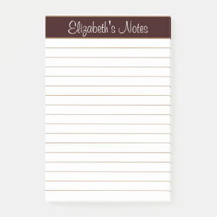 Simple Elegant Chocolate Brown Lined Personalised Post-it Notes