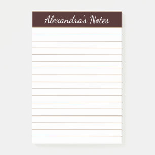 Simple Elegant Chocolate Brown Lined Personalised Post-it Notes