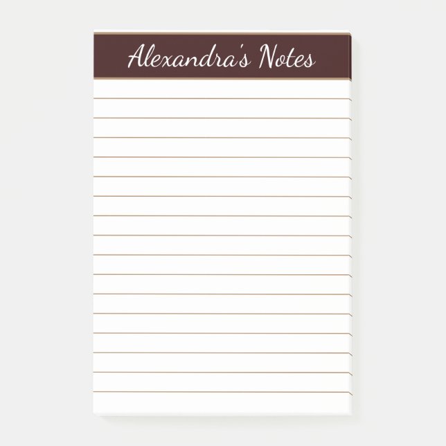 Simple Elegant Chocolate Brown Lined Personalised Post-it Notes (Front)