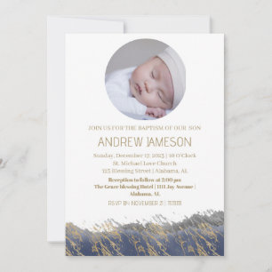 Simple Elegant Christian Round Photo Baptism Invitation
