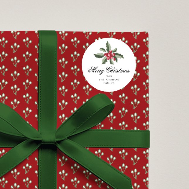 Simple Elegant Christmas Botanical Round Sticker (Creator Uploaded)