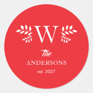 Simple Elegant Christmas Family Monogrammed Classic Round Sticker
