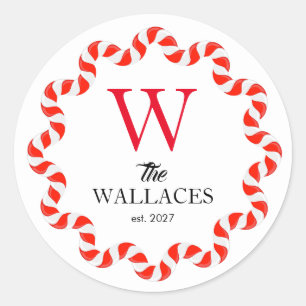 Simple Elegant Christmas Family Monogrammed Classic Round Sticker