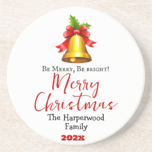 Simple Elegant Christmas Family Photo Collage Coaster