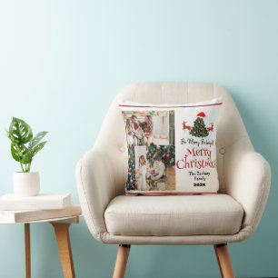 Simple Elegant Christmas Family Photo Collage Cushion