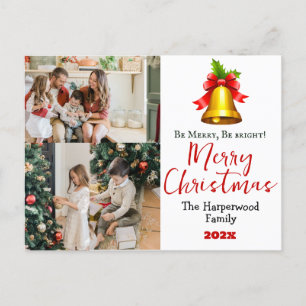 Simple Elegant Christmas Family Photo Collage Holiday Postcard