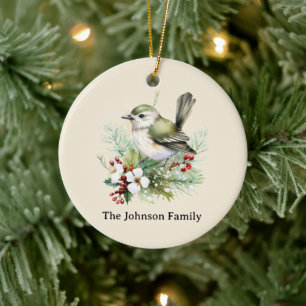 Simple Elegant Christmas Floral Bird Ceramic Tree Decoration