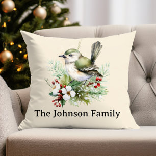 Simple Elegant Christmas Floral Bird Cushion