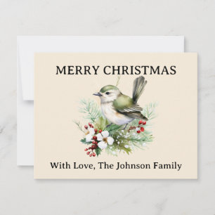 Simple Elegant Christmas Floral Bird Nature Holiday Card