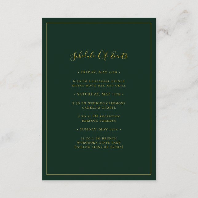 Simple Elegant Christmas Green Schedule of Events Enclosure Card (Front)