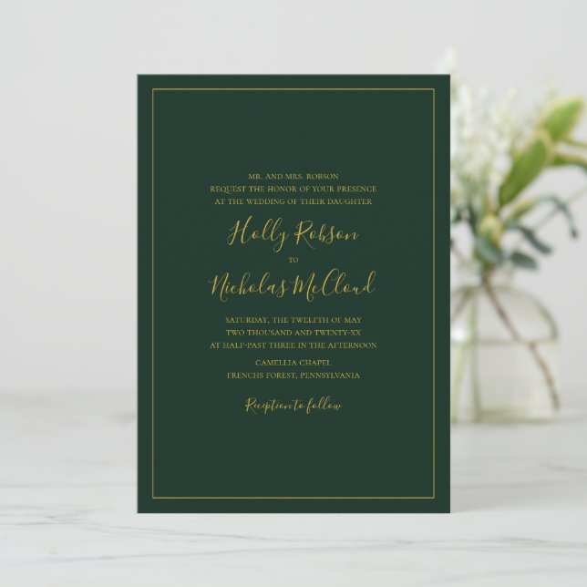 Simple Elegant Christmas Green Wedding Invitation (Standing Front)