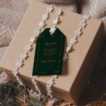 Simple Elegant Christmas | Green Wedding Welcome Gift Tags<br><div class="desc">These simple elegant Christmas | green wedding welcome gift tags are perfect for your minimalist modern winter wedding. The classic gold luxury calligraphy, along with the traditional green background, all bordered with a minimal frame, is sure to complete the colourful holiday vibe you're looking for. You can personalise with your...</div>