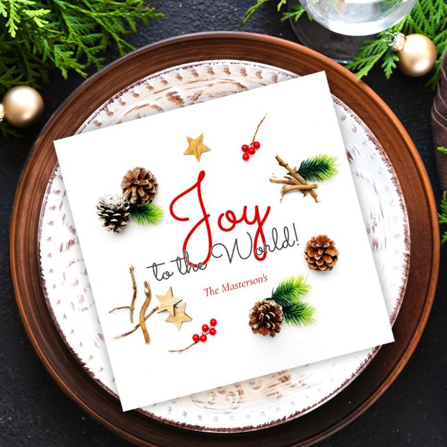 Simple Elegant Christmas Joy to the World Wreath Napkin (Creator Uploaded)