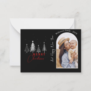 Simple Elegant Christmas Mini Family Photo Black Card