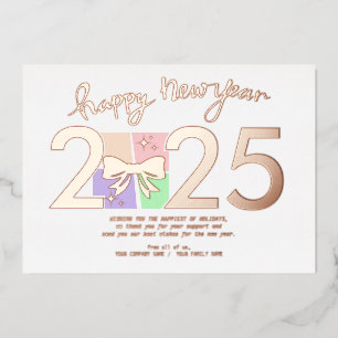 Simple Elegant Christmas New Year Gift Box Bow Foil Holiday Card