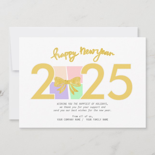 Simple Elegant Christmas New Year Gift Box Bow Holiday Card (Front)
