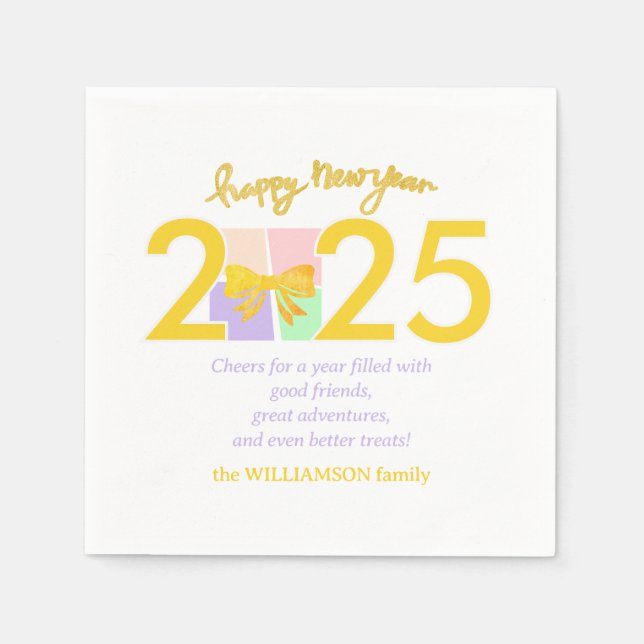 Simple Elegant Christmas New Year Gift Box Bow Napkin (Front)