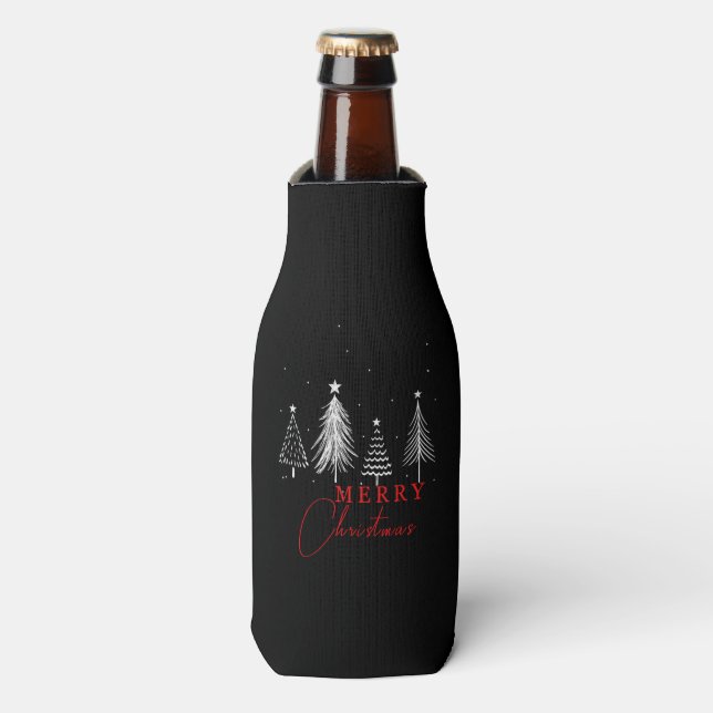 Simple Elegant Christmas Pine Tree | Black Bottle Cooler (Bottle Front)