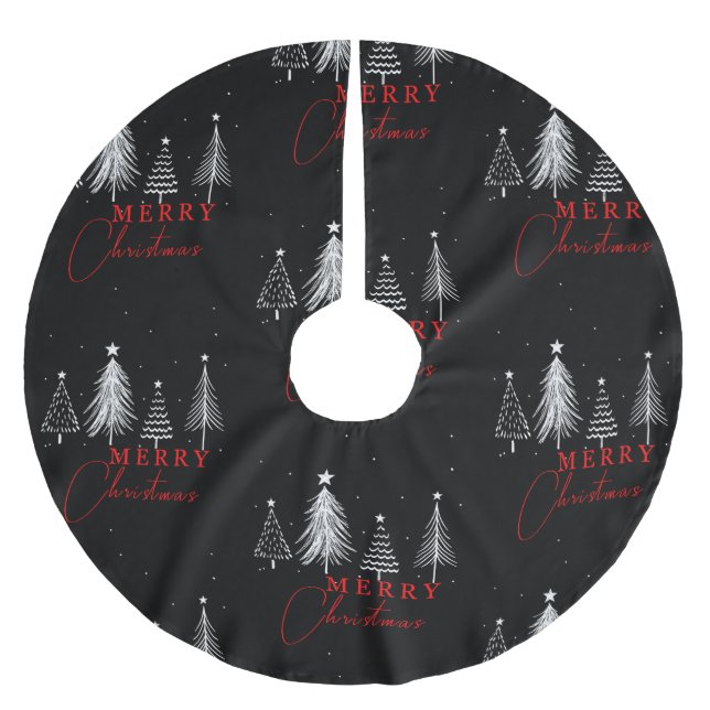 Simple Elegant Christmas Pine Tree | Black Brushed Polyester Tree Skirt (Front)