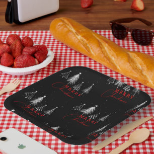 Simple Elegant Christmas Pine Tree   Black Paper Plate