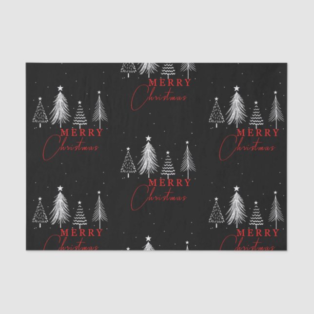 Simple Elegant Christmas Pine Tree | Black Tissue Paper (Front)