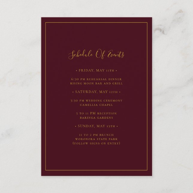 Simple Elegant Christmas Red Schedule of Events Enclosure Card (Front)