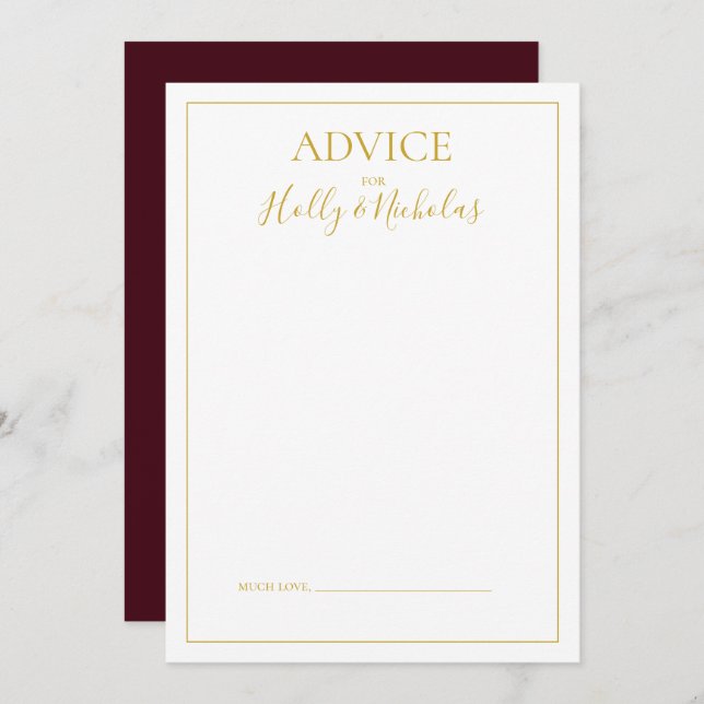 Simple Elegant Christmas | Red Wedding Advice Card (Front/Back)