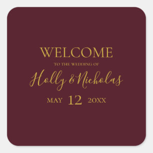 Simple Elegant Christmas   Red Wedding Welcome Square Sticker