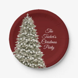 Simple Elegant Christmas Tree Christmas Party Red Paper Plate