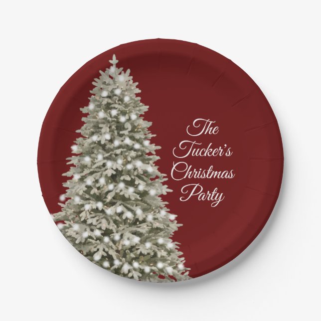 Simple Elegant Christmas Tree Christmas Party Red Paper Plate (Front)