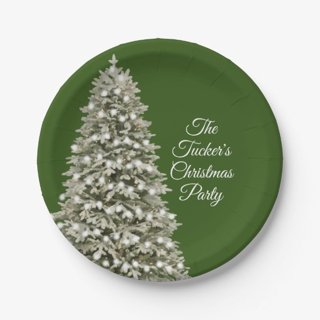 Simple Elegant Christmas Tree Dark Green Party Paper Plate (Front)