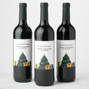 Simple Elegant Christmas Tree Gift Box Wine Label