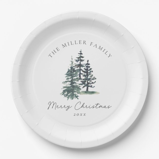 Simple Elegant Christmas tree | Pine tree  Paper Plate (Front)