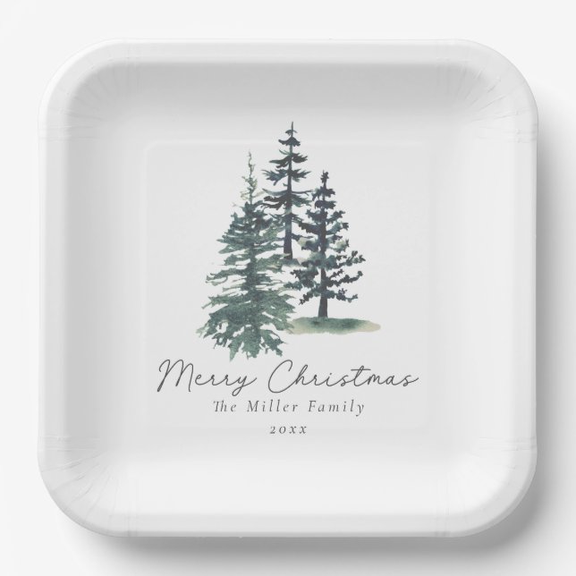 Simple Elegant Christmas tree | Pine tree  Paper Plate (Front)