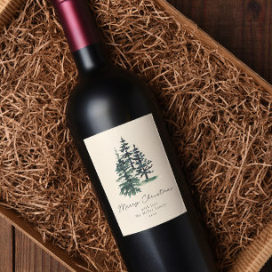 Simple Elegant Christmas tree Pine tree Wine Label