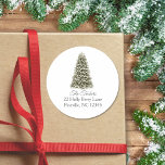 Simple Elegant Christmas Tree Return Address Classic Round Sticker<br><div class="desc">This elegant design features a snowy Christmas tree with lights. Click the customise button for more flexibility in modifying the text and the graphics! Variations of this design as well as coordinating products are available in our shop, zazzle.com/store/doodlelulu. Contact us if you need this design applied to a specific product...</div>