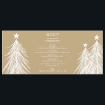 Simple Elegant Christmas Trees on Gold Menu<br><div class="desc">A soft gold dinner menu with white Christmas trees and your menu details in chic lettering,  these cards are perfect for a holiday Christmas party,  wedding reception,  rehearsal dinner or any special event with a sit-down dinner.</div>