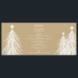 Simple Elegant Christmas Trees on Gold Menu<br><div class="desc">A soft gold dinner menu with white Christmas trees and your menu details in chic lettering,  these cards are perfect for a holiday Christmas party,  wedding reception,  rehearsal dinner or any special event with a sit-down dinner.</div>