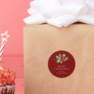 Simple Elegant Christmas Watercolor Botanical Clas Classic Round Sticker