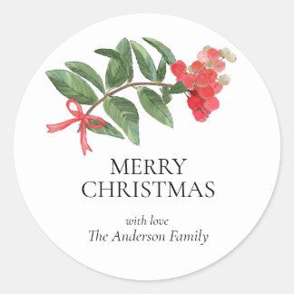 Simple Elegant Christmas Watercolor Botanical Classic Round Sticker