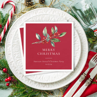 Simple Elegant Christmas Watercolor Botanical Napkin