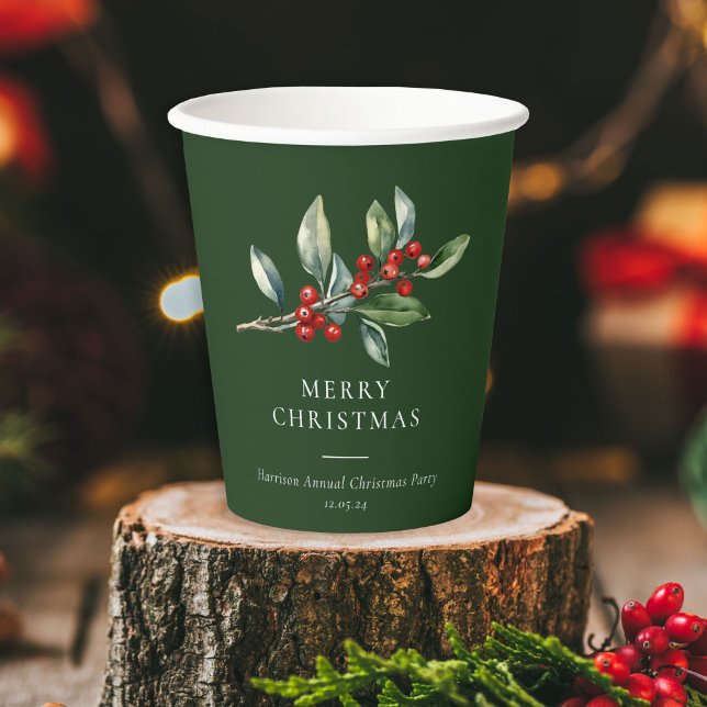 Simple Elegant Christmas Watercolor Botanical Paper Cups (Creator Uploaded)