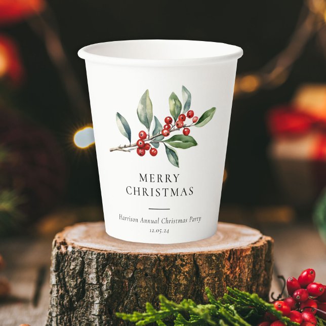 Simple Elegant Christmas Watercolor Botanical Paper Cups (Creator Uploaded)