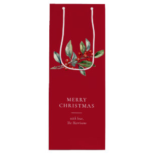 Simple Elegant Christmas Watercolor Botanical Wine Gift Bag