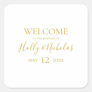 Simple Elegant Christmas White Wedding Welcome Square Sticker