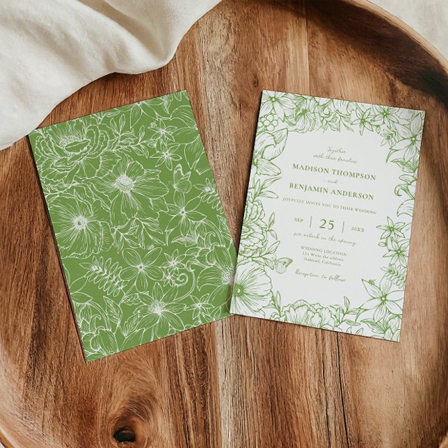 Simple Elegant Citrus Green Floral Garden Wedding Invitation (Creator Uploaded)