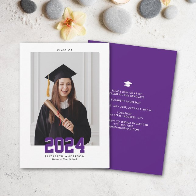 Simple Elegant Class of 2024 Graduation Photo Announcement (Creator Uploaded)