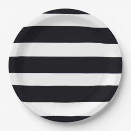 Simple Elegant Classic Black & White Stripe 9" Paper Plate