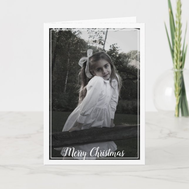 Simple Elegant Classic Border 1 Photo White Holiday Card (Front)