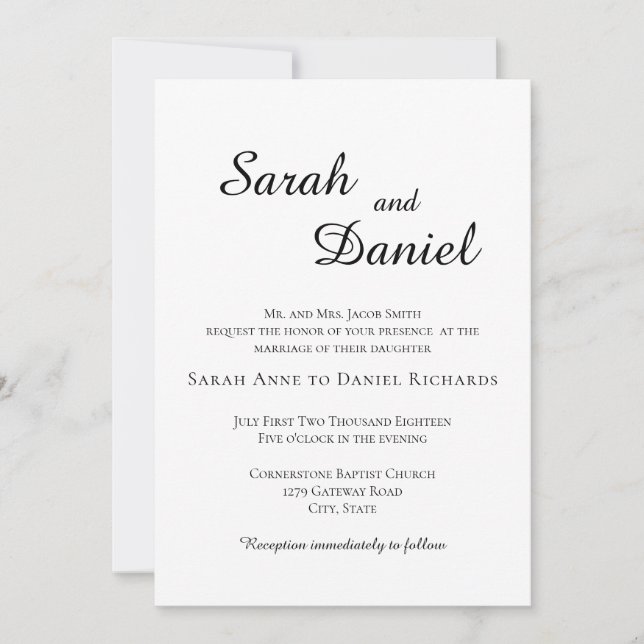 Simple Elegant Classic Bride's Parents Hosting W Invitation (Front)